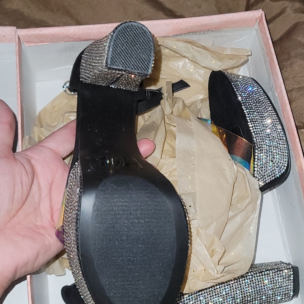 Cape Robbin Chunky Heel Rhinestone Sandals - Picture 8 of 10